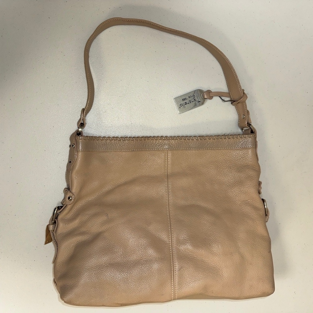 Tignanello Beige Tan Pebbled Leather Shoulder Bag Chic Classic Neutral Womens